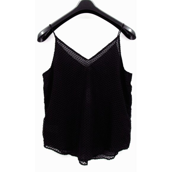 Express Black Polka Dot Cami Tank Top Womens Medium Lined Mesh Flocked Dot - Picture 2 of 10